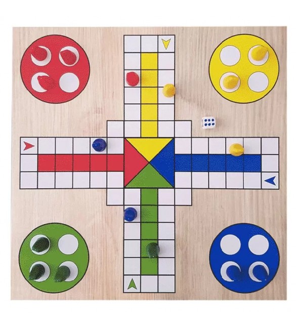 Jogo ludo com tabuleiro + dado e 16 pinos na caixa - COLUNA